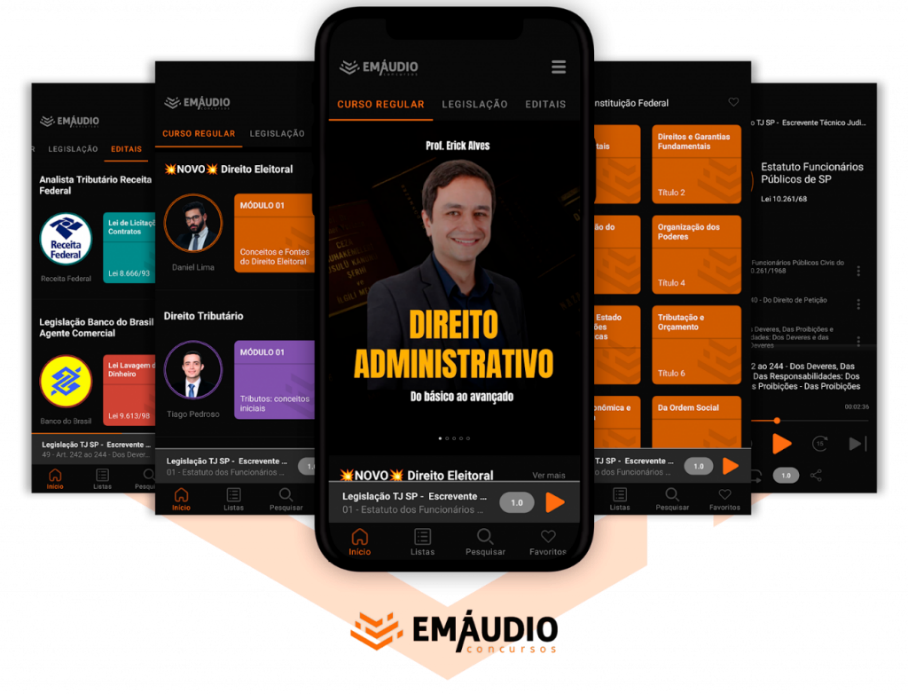 Celular aberto com o app Emáudio